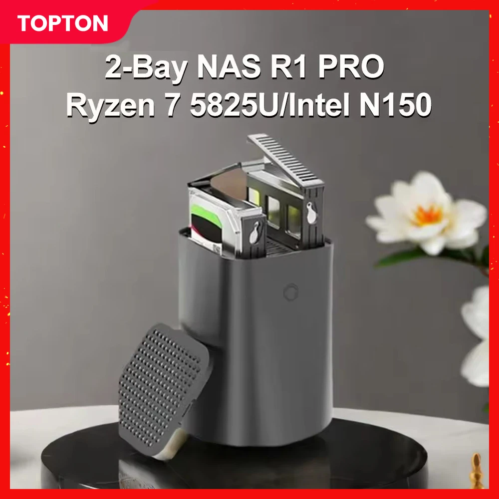 Topton 2-bay NAS R1 PRO AMD Ryzen 7 5825U Intel N150 Mini PC 2x i226-V 2.5G Firewall Router Netwerkopslagserver Private Cloud