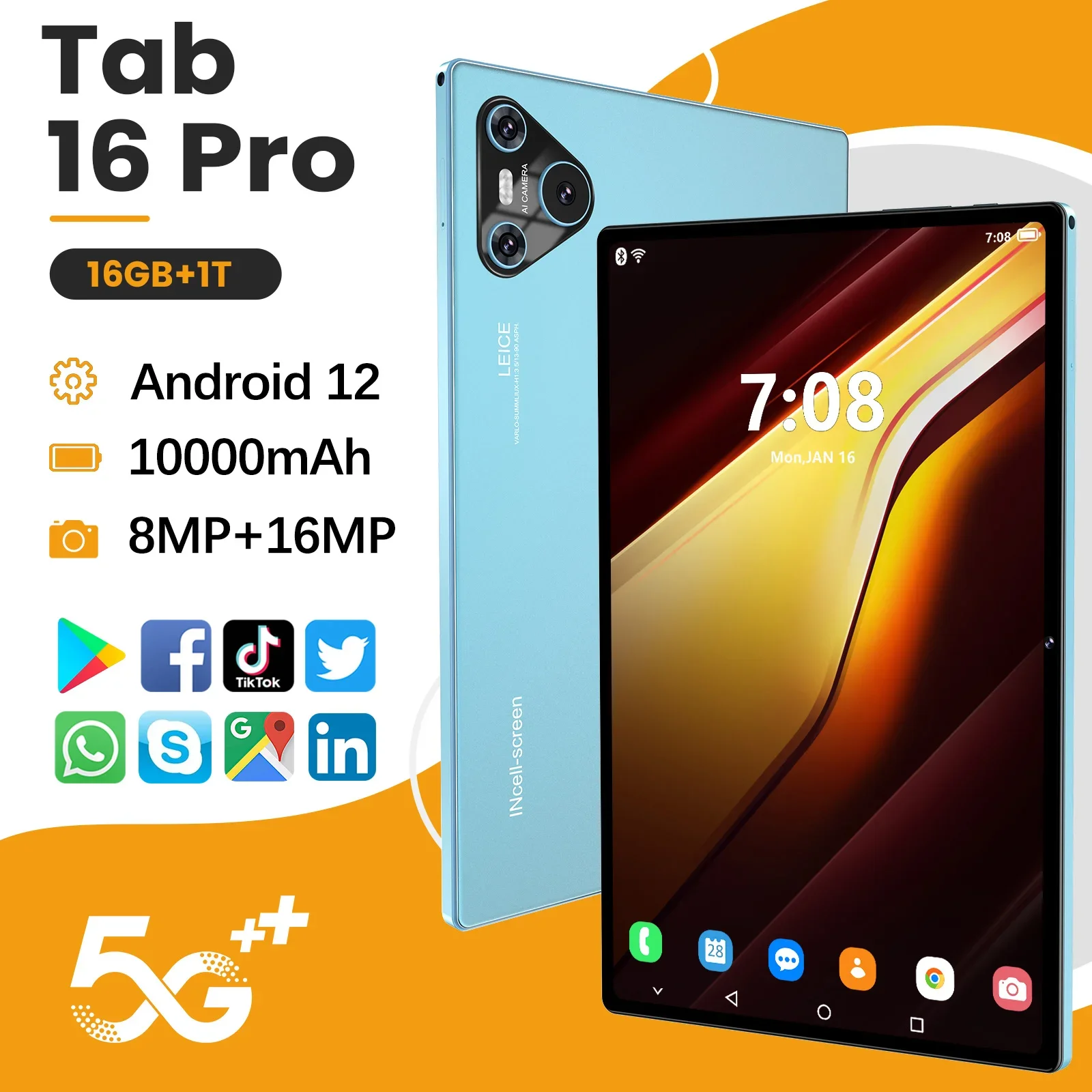 2024 Global Version NEW 16 Pro Tablet Android 13 16GB+1TB 11 Inch Snapdrago 870 5G Dual SIM Card Phone Call WIFI HD 4K Tablet