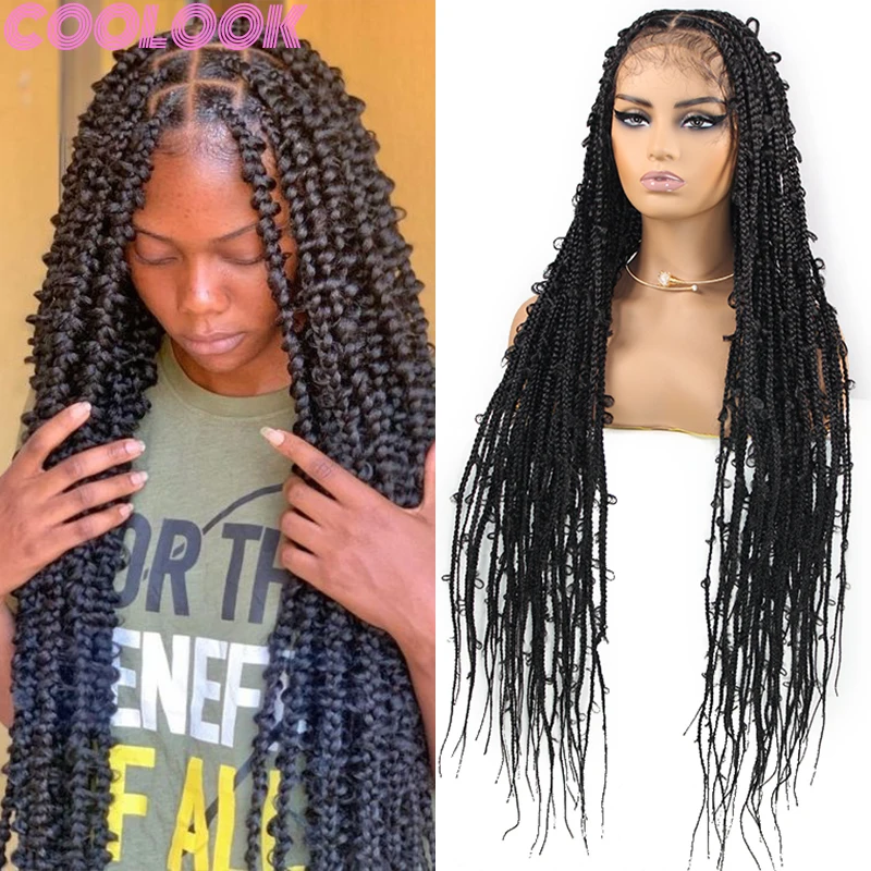 36 Inch Synthetic Butterfly Locs Braided Wigs Heat Resistant Silky Box Braids Wigs for Black Women Knotless Braid Full Lace Wigs