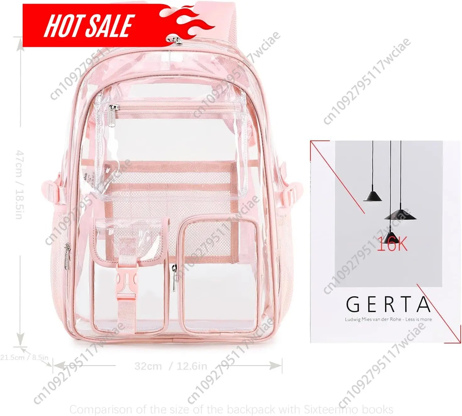 abshoo Großer transparenter Rucksack für Mädchen und Frauen, Schule, Büchertasche, robuster transparenter Rucksack (Rosa)
