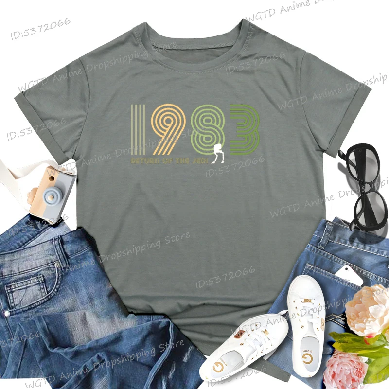 Fashion Woman T-shirts Vintage 1983 Graphic T Shirts Retro 1983 Harajuku Short Sleeve T-shirt Crew Neck Women's Clothing Sales