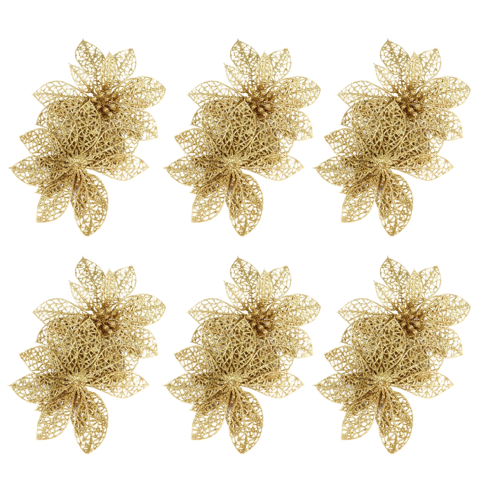 

24 Pcs Christmas Flowers Simulated Decorations Fake Festive Tree Wreath Home Party Adornments Plastic Classic Design