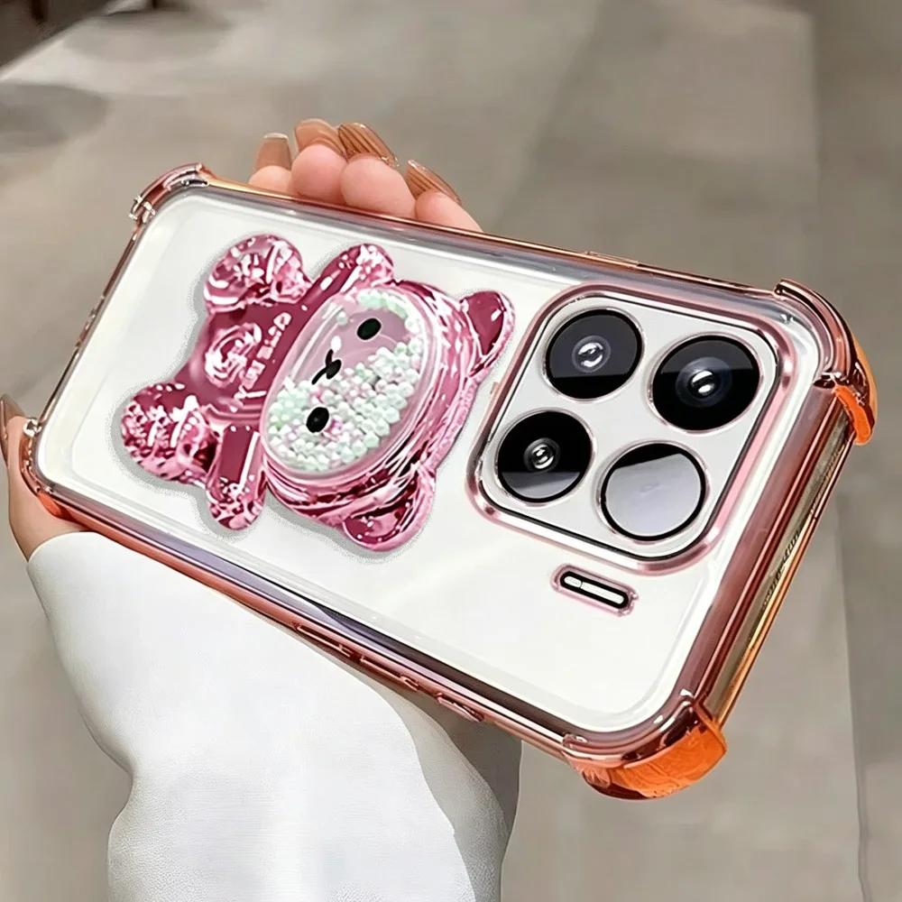 For One plus 15 Transparent Plating Case For Oneplus 15 15T 15R 13 13R 13T 12R 12 11R 11 Turbo 6 Cute Bear Bracket Stand Cover