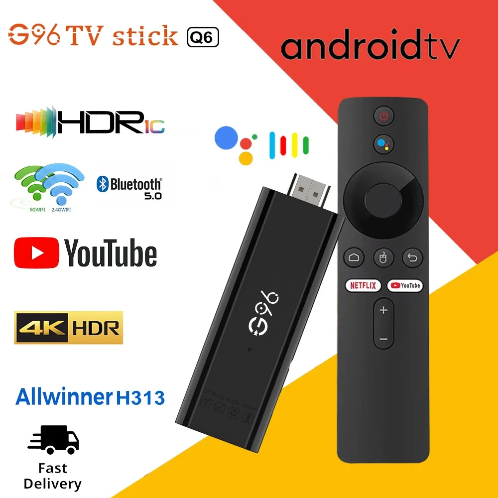 G96 TV Stick Q6 Allwinner H313 Google Voice Android10 4K HDR10 2.4G/5G WiFi BT5.0 8G16G TV Dongle Portable Smart Streaming Media