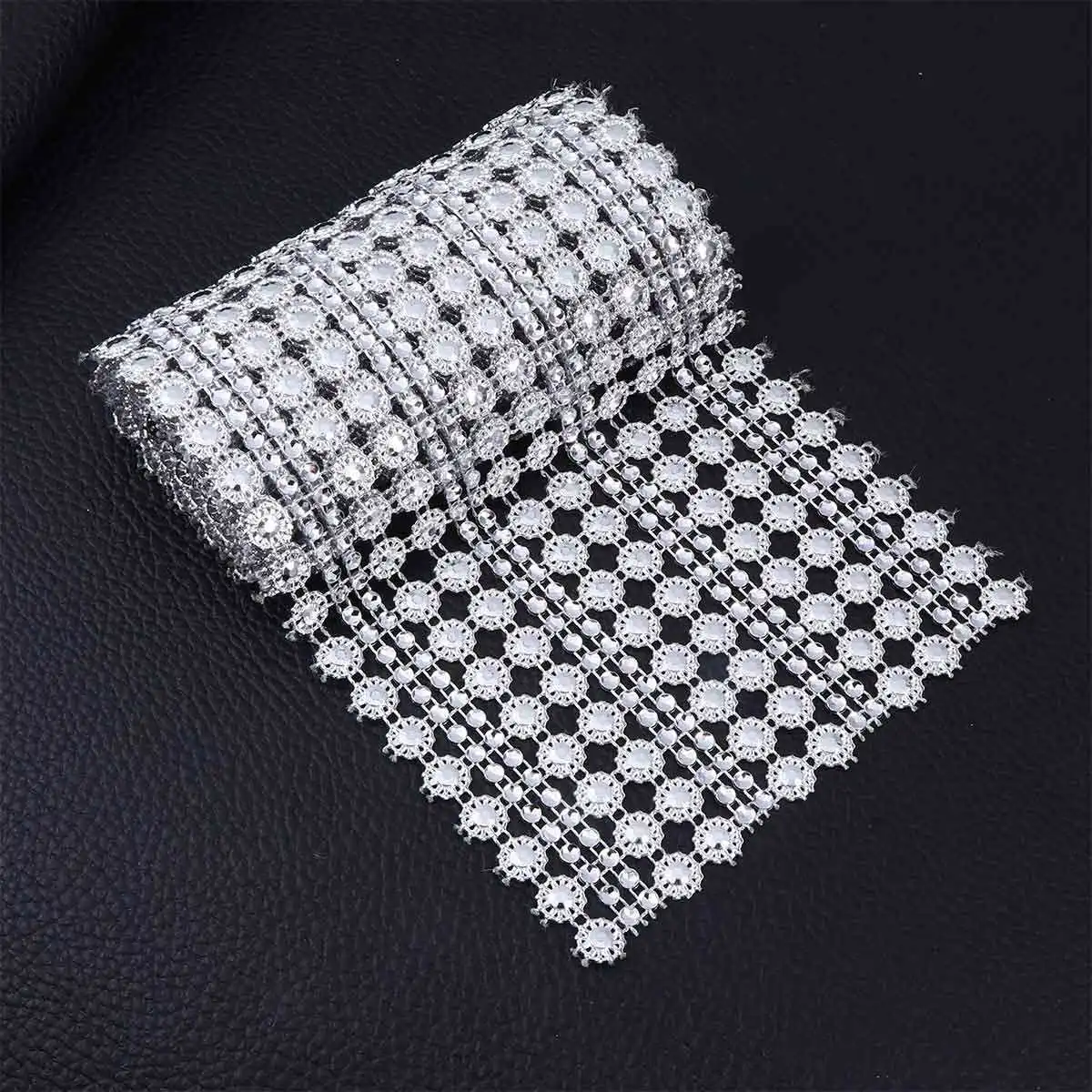 

1 Yard Sunflower Crystal Mesh Wrap Roll 16-Row Diamond Flower Shape Faux Rhinestone Ribbon for Wedding Bouquet Vase Cake Stand