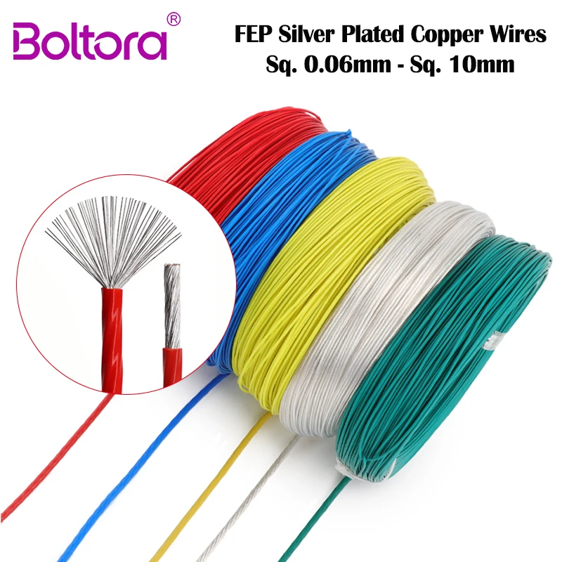 1/5m FEP Silver Plated Wires Sq0.06 - 10mm Oxygen-free Copper High Temperature Resistant Hifi Speaker Audio Electric Cable