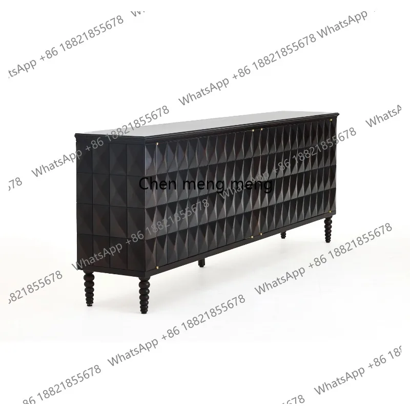 Minimalist Vintage Nordic Four-Door New Pine Living Room Cabinet Retro Dark Brown Wooden Cabinet