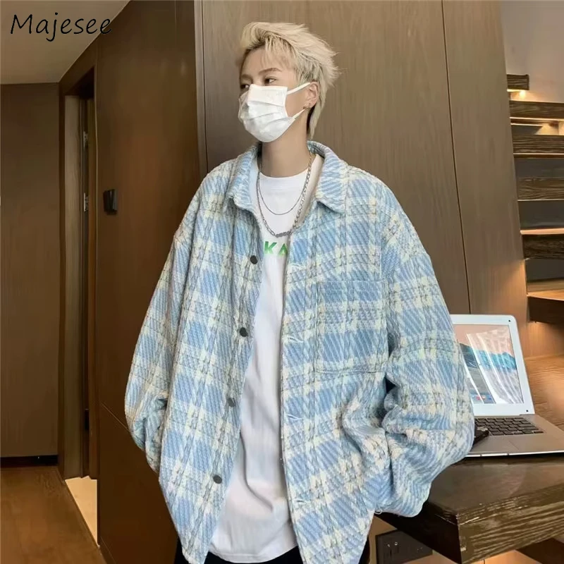 

Plaid Jackets Men Single Pocket Autumn Coats Preppy Fashion Youthful High Street Casual Tops Harajuku Gentle BF All-match Ins