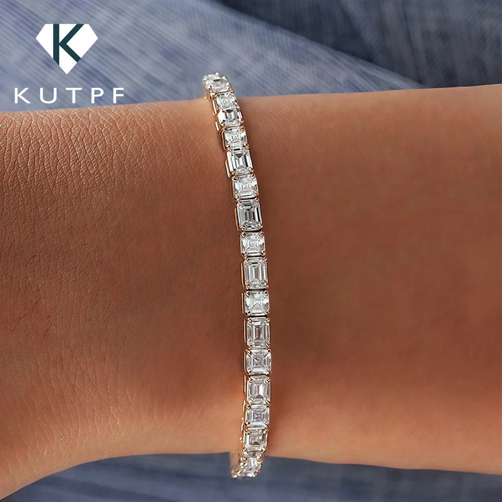 

Теннисные браслеты с муассанитами огранки Ашер/Изумруд для женщин и мужчин, серебро S925 с позолотой 18 карат, квадратные/прямоугольные звенья