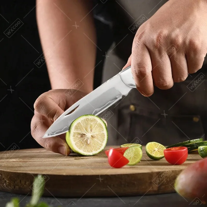 WXCOO Stainless Steel Folding Knife for Kitchen Household Fruit Paring Convenient Knife with Non-slip Wooden Handle Pocket Knife