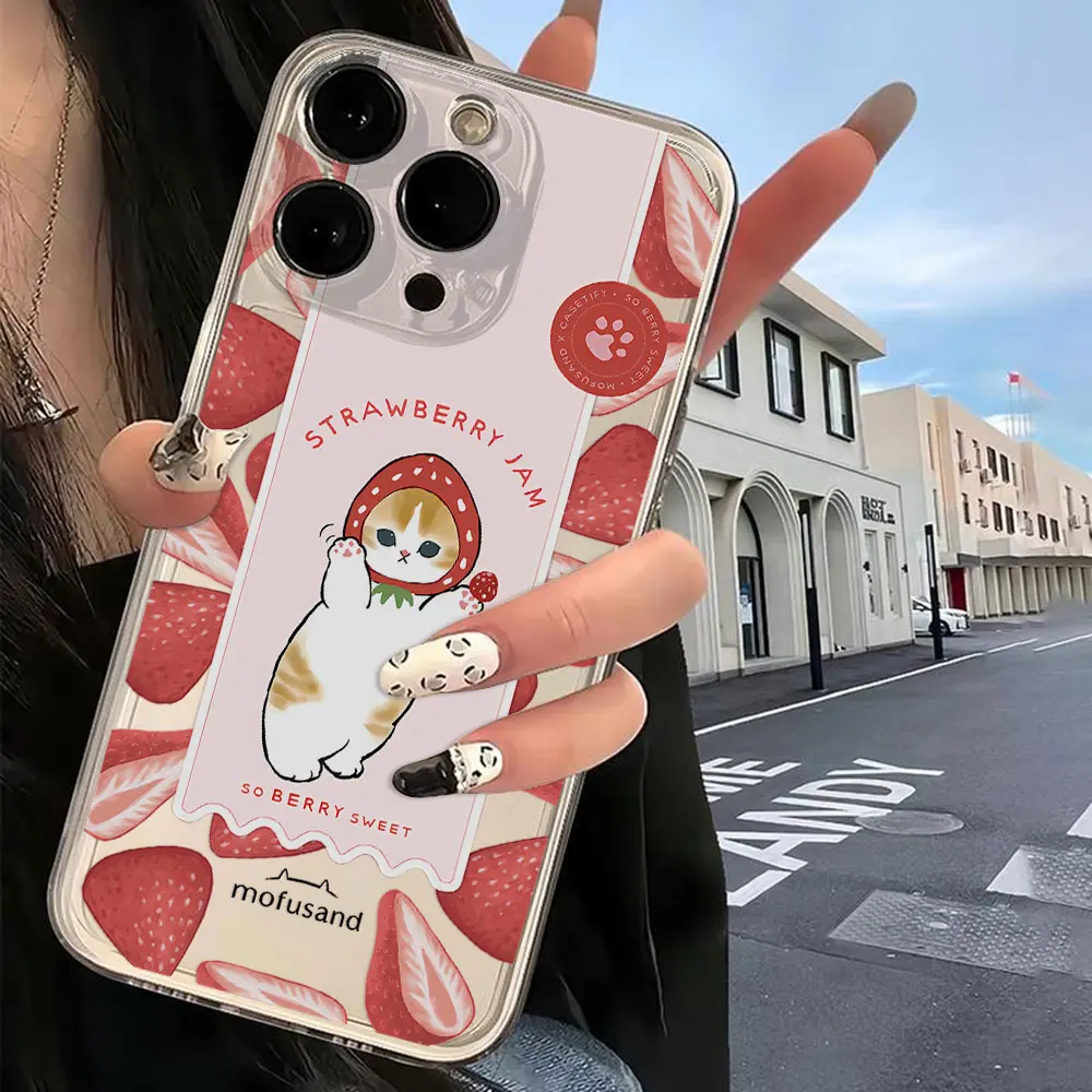 Cute M-Mofusands cat Phone Case For iPhone 16 15 14 13 12 11 Mini Pro Max X XR XSMax 6S 6 7 8 Plus SE20 Transparent Cover image 4