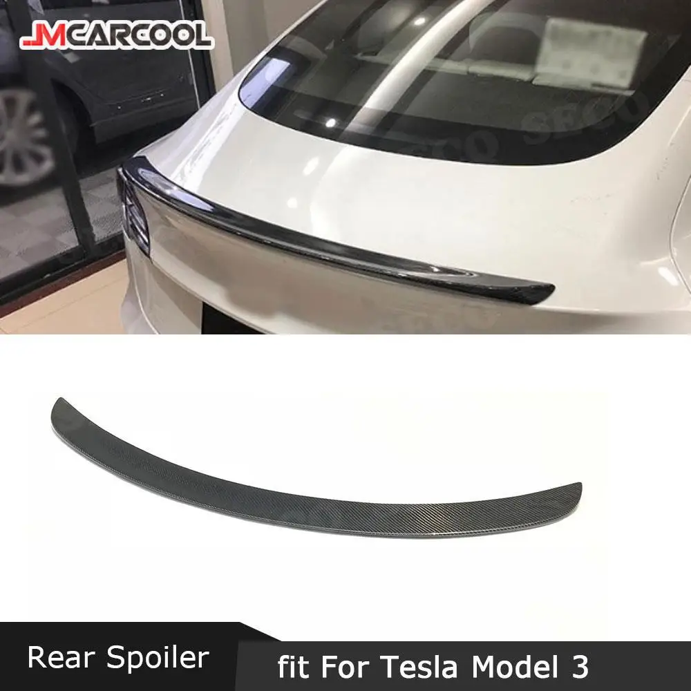 

JMCARCOOL for Tesla Model 3 Sedan 4 Door 2016-2020 Carbon Fiber Rear Spoiler Wings FRP Boot Trim Sticker Car Styling