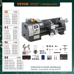 VEVOR Updated 750W Mini Metal Lathe 8x16 Inch with Luxury Accessory Box 50-2500PRM Infinitely Variable Speeds MT3 Spindle Taper