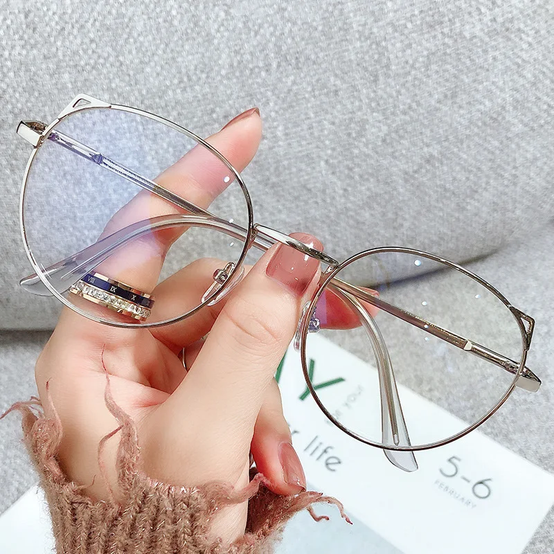 Gafas de ordenador con bloqueo azul para mujer, lentes de gran tamaño con marco de aleación, Ojo de gato, luz azul, para oficina