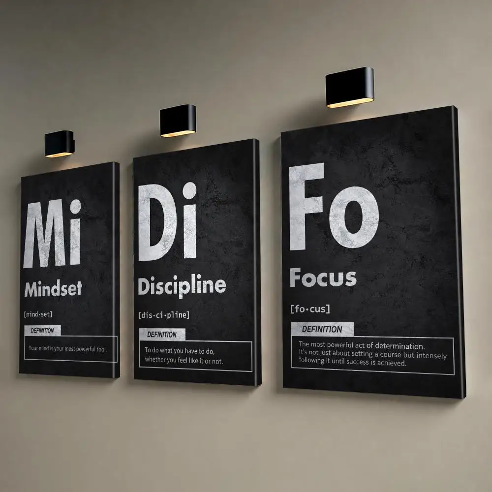 Discipline Mindset Motivation Framed Wall Painting Framed Canvas Wall Art Print Modern Home Decor for Living Room
