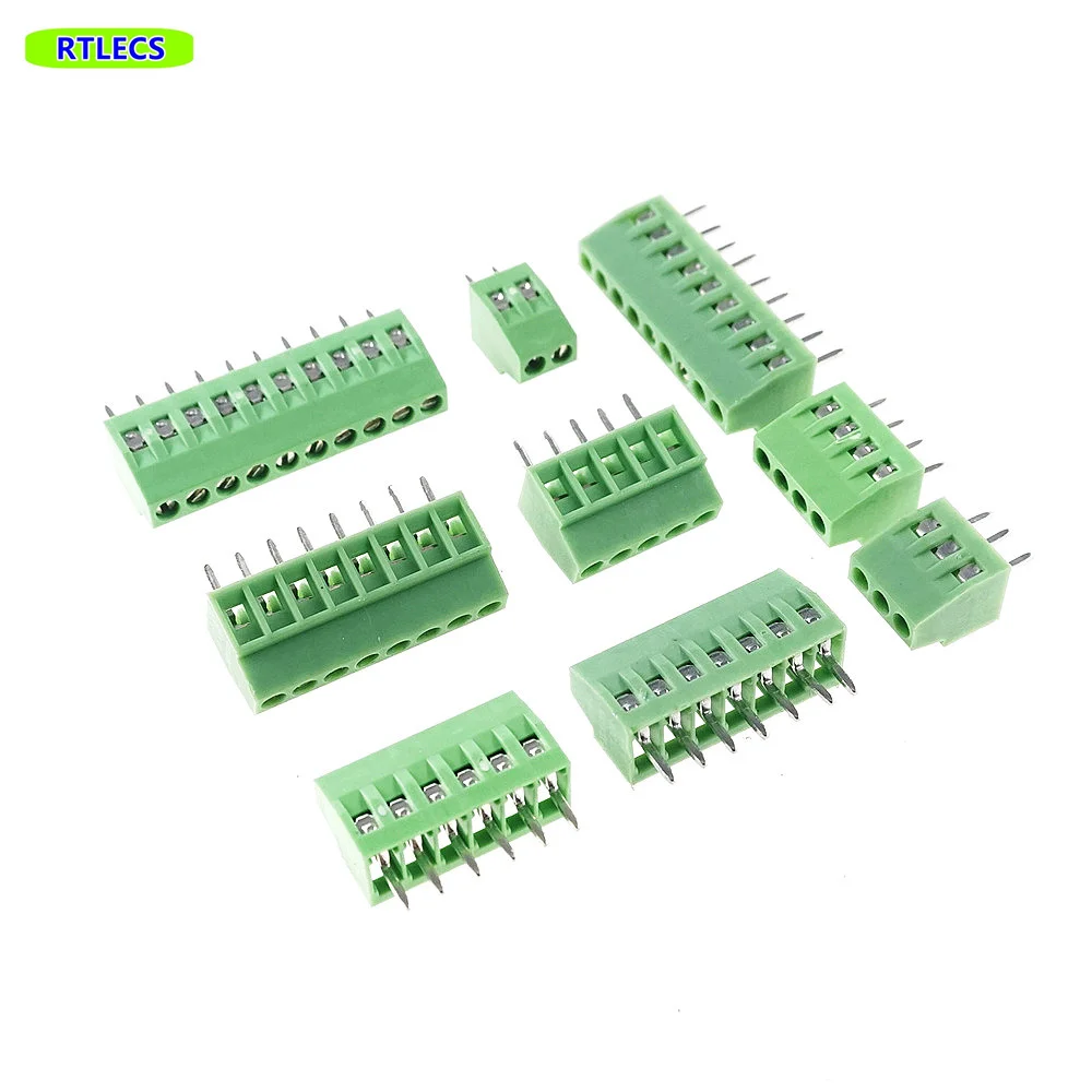 20pcs 2.54 mm Pitch PCB Screw Terminal Blocks Connector 2 Pin 3 4 5 6 7 8 9 10 12 Poles Vertical Through Hole 6A 150V RoHS Reach