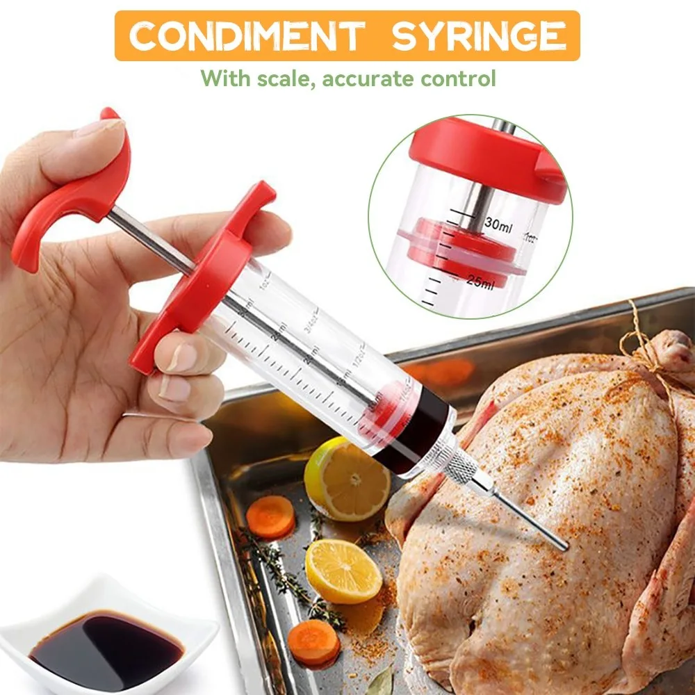 BBQ Meat Syringe Marinade Injector Sauce Injector Roast Needle Turkey Chicken Spice Flavor Syringe Injector Barbecue Accessories