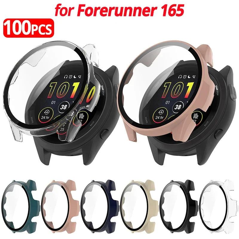 1 Pack/100pcs PC Case for Garmin Forerunner 165 Cover PC+Glass Screen Protector Films Forerunner 165 Case Accessories