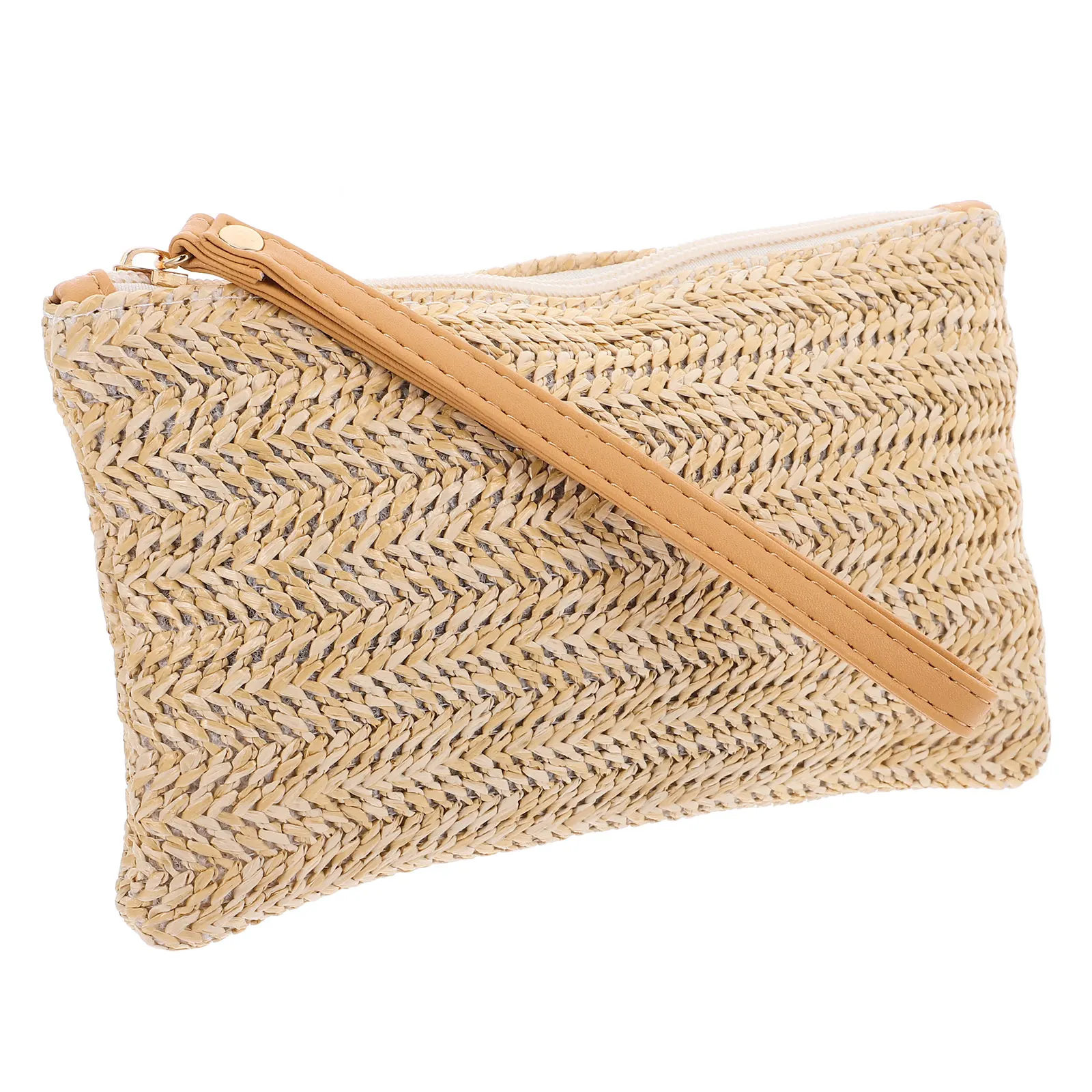 

Straw Clutch Bag Women Beach Handbags Zipper Wallet Phone Bags Stylish Lining Travel Summer Purse