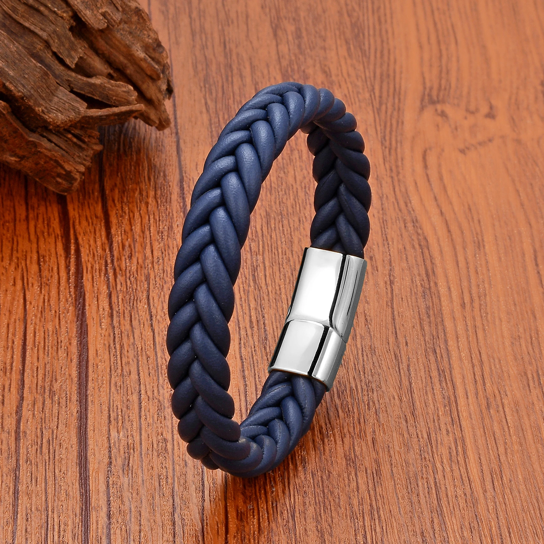 5 Color Wide Handmade Woven Leather Wrap Bracelets Men\'s Chain Bangles Stainless Steel Premium Jewelry Gift For Boyfriend