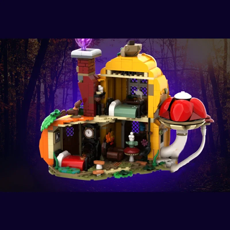 Grillige Halloween Kalebas Grove Bakstenen Herfst Dorp Pompoen Hoofd Blokken Verhaal Huis Gebouw Cottage Moc Unieke Diorama Scene