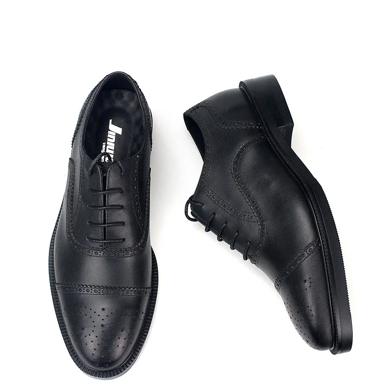 Spring and summer new style block carved formal dress high Oxford shoes cowhide suit banquet large size low heel men's shoes