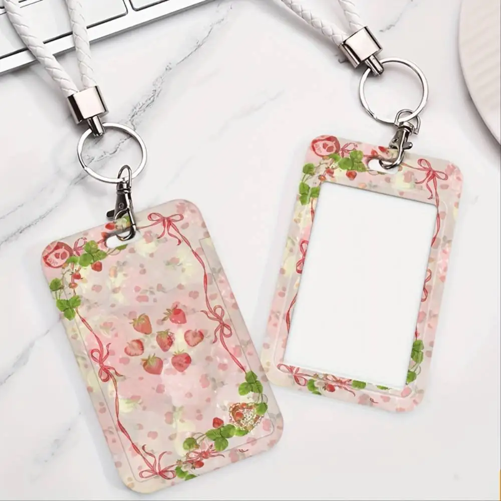 Strawberry ID Card Holder Plastic Card Case Pink Strawberry Pattern Window For Doctor Nurse Student Hospital Bank Card Gift