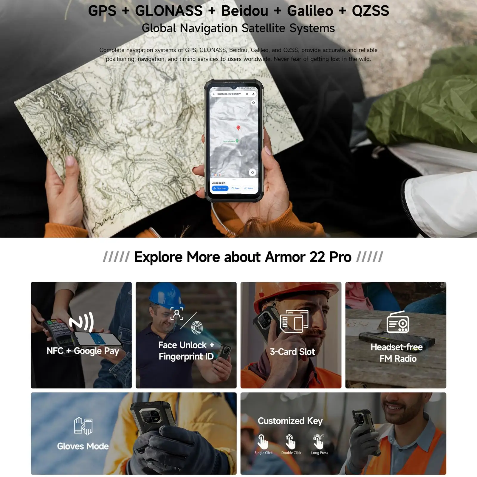 Ulefone Armor 22 Pro Rugged Phone 128GB/256GB 6.58 inch Android 16 MediaTek Helio G200 Global Version 4G NFC 6600mAh Smartphone