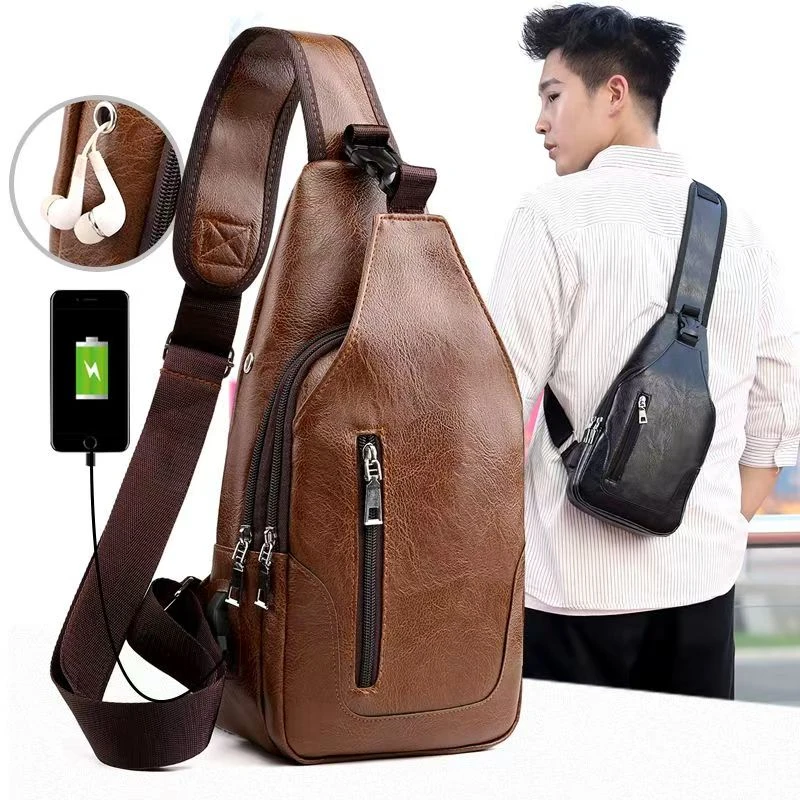 

Casual men's PU new trendy solid color shoulder bag crossbody bag chest bag bolsos para hombre 가방 bag for man сумка