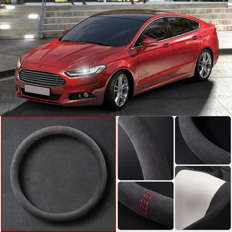 

Alcantara Anti-Slip Black Suede Leather Car Universal Steering Wheel Cover For Ford Mondeo Car Accessories