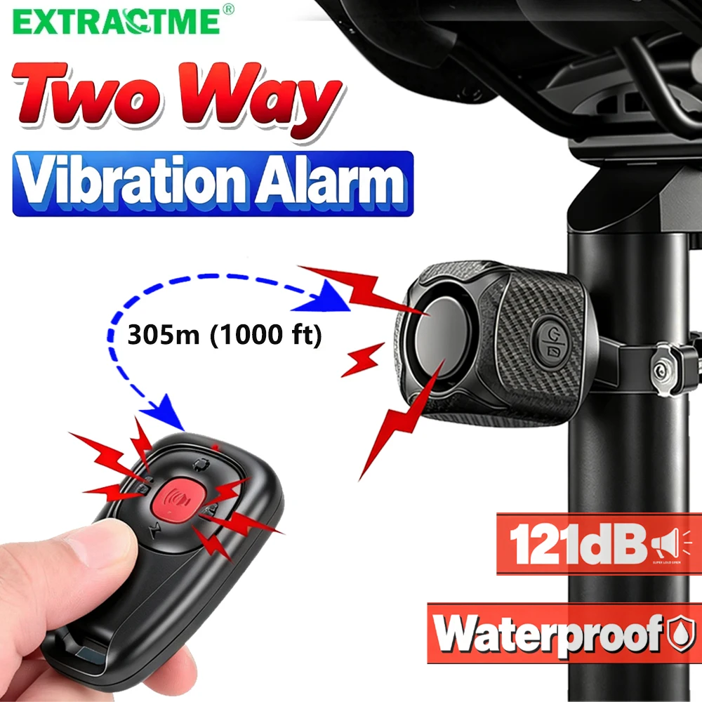 Extractme Alarme bidirectionnelle pour moto et vélo, système de sécurité par vibration, 121 dB, télécommande sans fil, 305 mètres, étanche