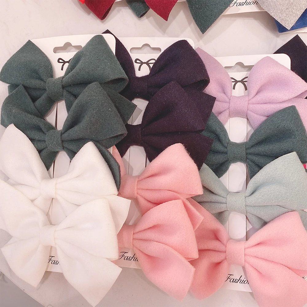 4Pieces/set Cute Girls Grosgrain Ribbon Hair Bows with Clips Solid Cotton Hair Clips for Children Headwear Kids Hair Accessories