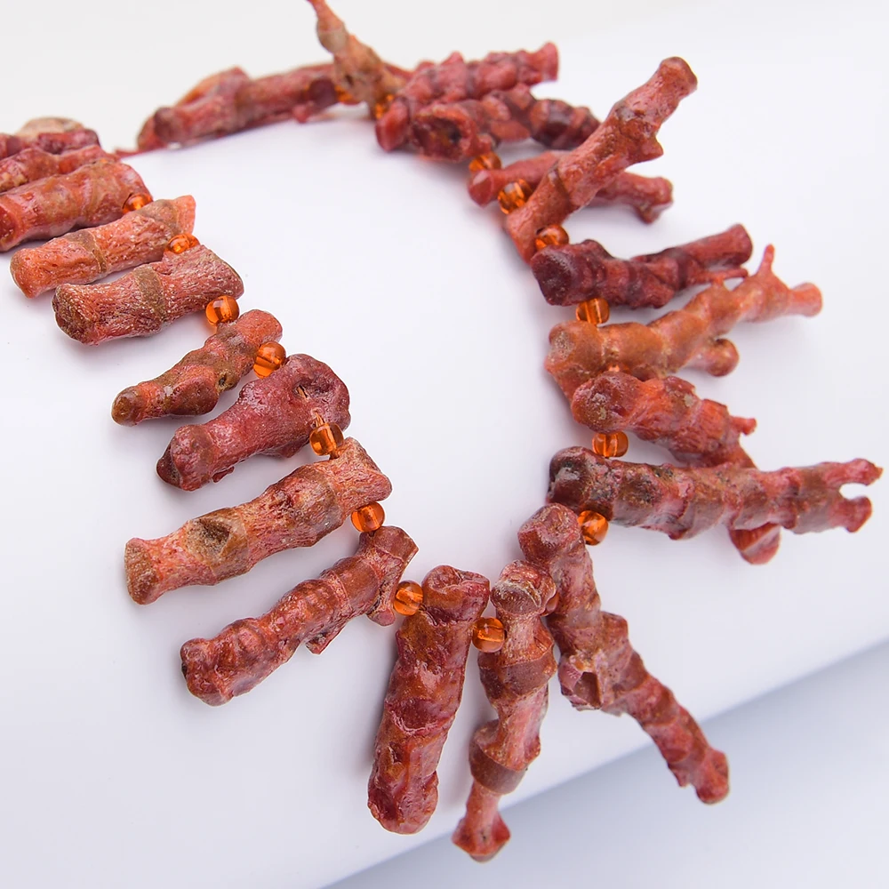 APDGG Orange Color Coral Rough Branch Top Drilled Pendant Loose Beads 16