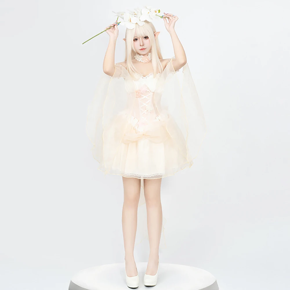 

Halloween Women's Pink Short Cute Lolita Princess Dress Bow Wings Goddess Angel Nightclub Stage Performance Dance Costume Suit