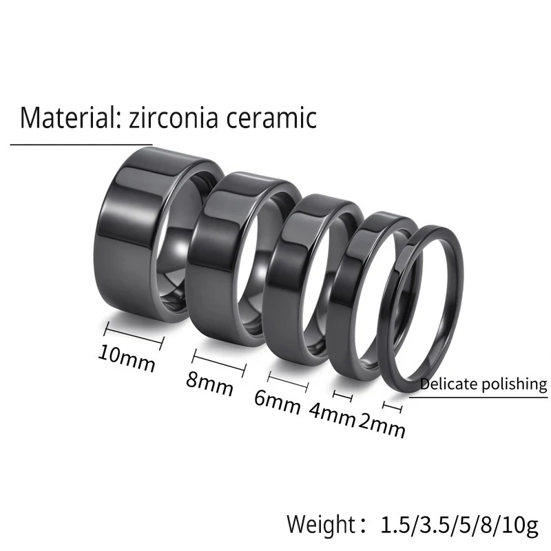 Großhandel Schwarz-Weiß Zirkonia Keramikring 2/4/6/8/10mm Glatter Ring Hypoallergener Schmuck für Männer und Frauen Größe 6-12 Kratzfest – Detail 5