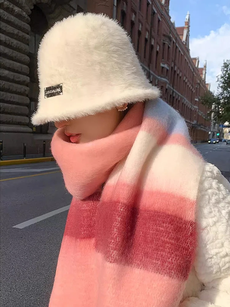 2023 New Plush Scarf Women\'s Autumn and Winter Imitation Cashmere Long Scarf for Warm and Thickened Mohair Scarf Tourism Shawl