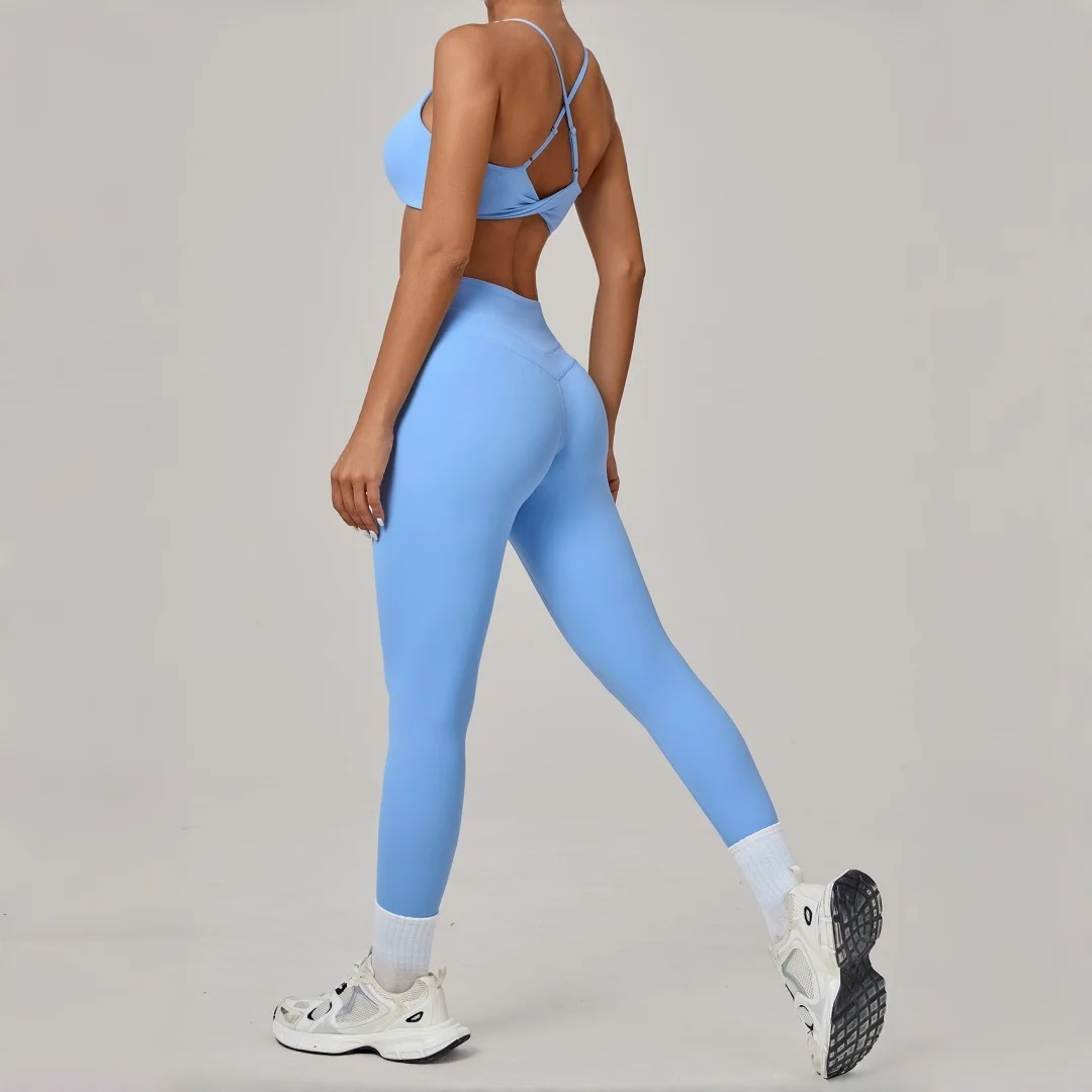 

New High Waist Peach Hip Yoga Suit Sports Fitness Tight Backless Sports Bra Pants Set Running Workout Clothe Gym Yoga Sportswear
