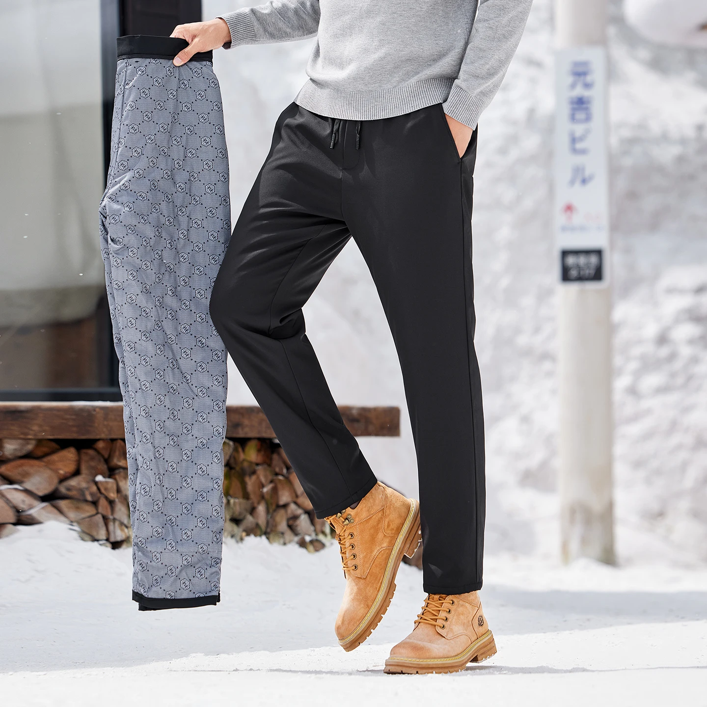 

Теплые брюки на 90% гусином пуху, Лидер продаж, 2025 г., мужские зимние толстые прямые брюки с высокой эластичной резинкой на талии, пуховые термоштаны