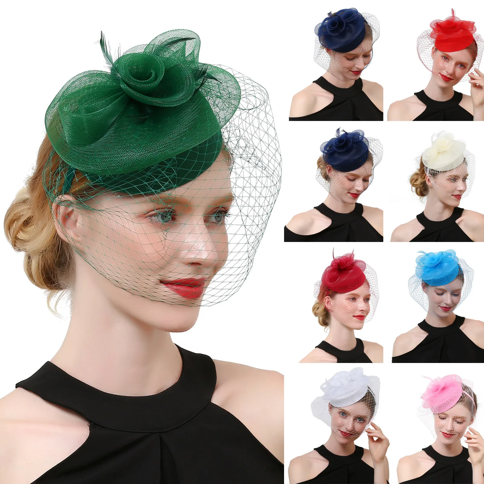 Wedding Church Feather Hat Mesh Headpiece Women Girls Mesh Fascinators Hat Cocktail Party Headband Headpiece Wedding Hat