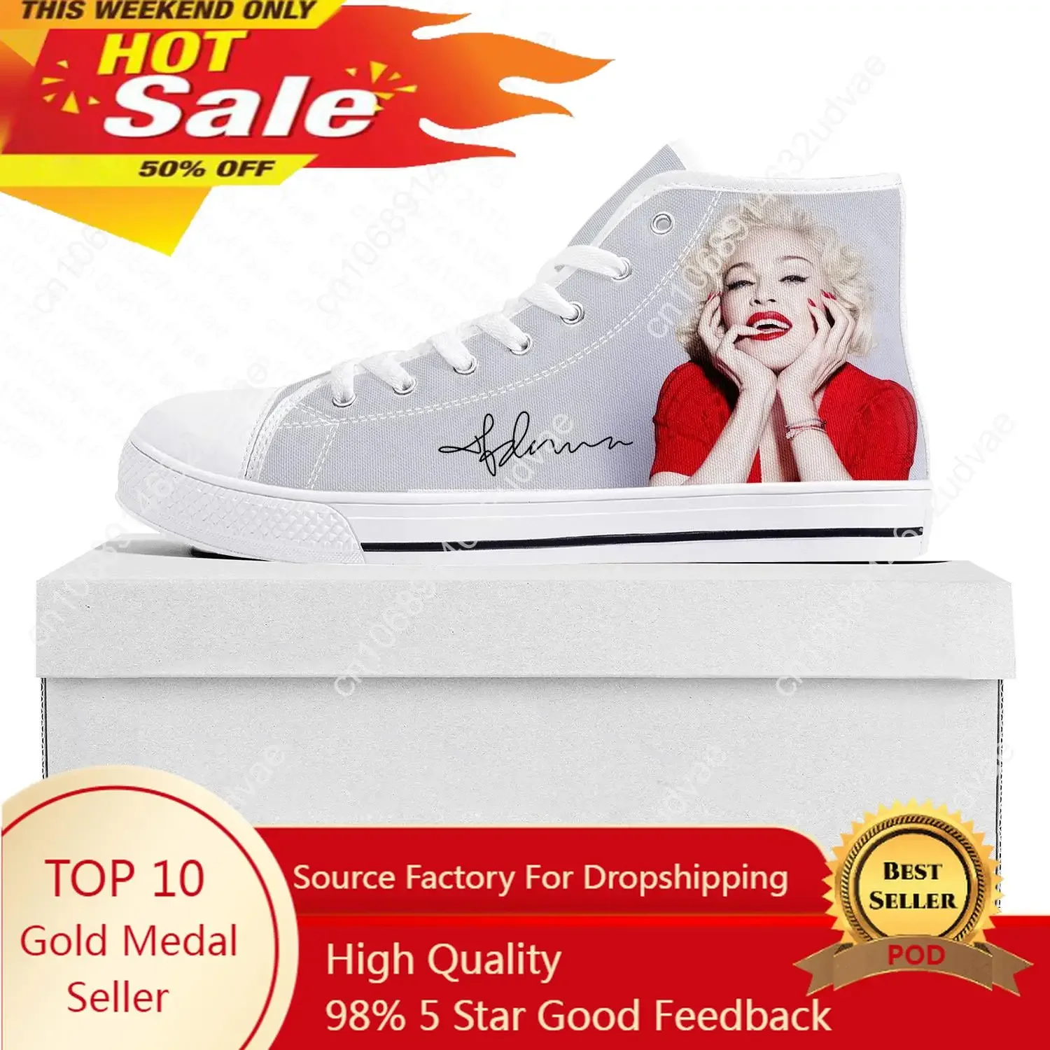 Madonna pop rock singer disco fashion High Top High Quality Sneakers Mens Womens Teenager Canvas Sneaker Couple Shoe Custom Shoe