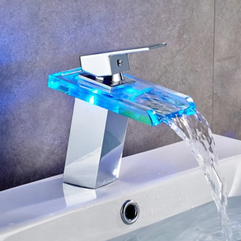 Temperature Controlled Three Colors LED Luminous Glass Faucet Anti-rust Convenient Basin Faucets Durable Bathroom Fixture
