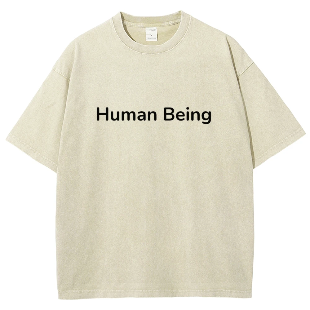 

Y2k Creative Human Being Men Print T Shirts Unisex Round Neck Letters Tops Tee Vintage Harajuku Oversized Acid Washed Clothes