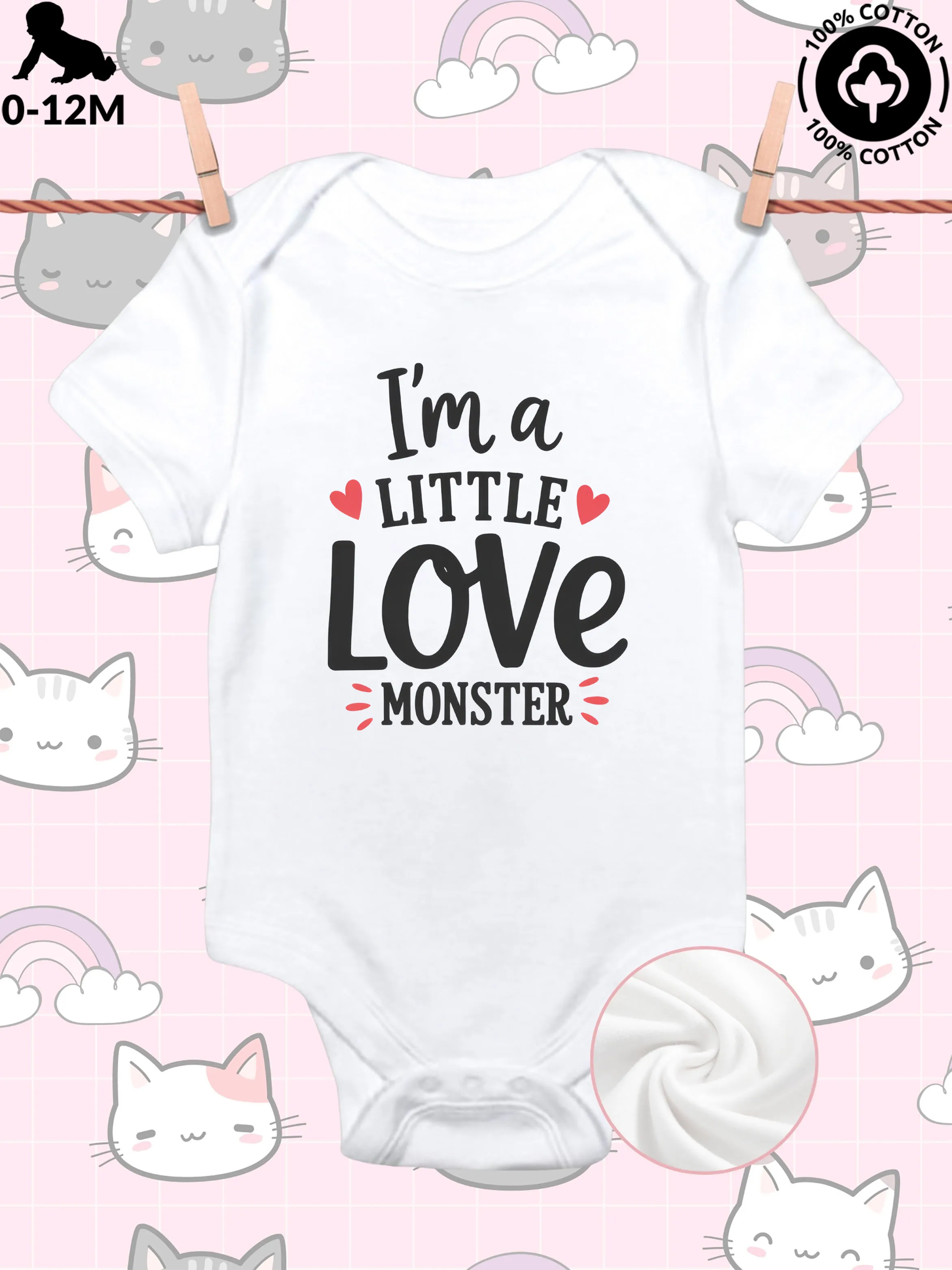 

Детский комбинезон-слип Little Love Monster унисекс, из чистого хлопка, мягкий, всесезонный, белый, 190 г/м²
