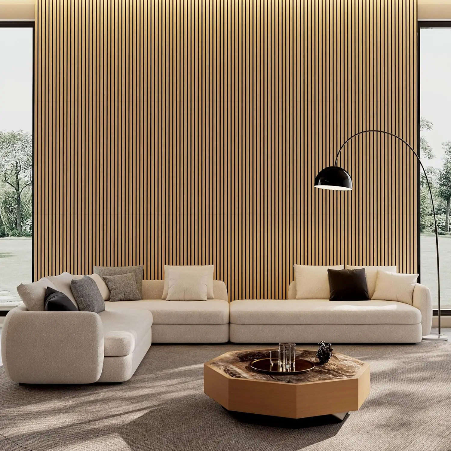 

45.27"x23.62"Wood Acoustic Panels for Wall &Ceiling Decor,4pcs 3D Fluted Soundproof Wall Panels,MDF & Polyester Fiber Slat Panel