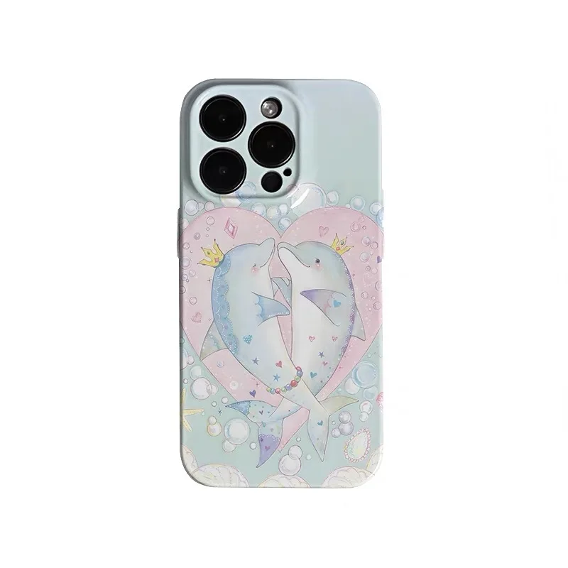 

Ins Blue Love Dolphin Cartoon Case for IPHONE 16ProMax 15 14 13 12 11 PRO 16 Plus Acrylic TPU Two in One Magnetic Phone Cases