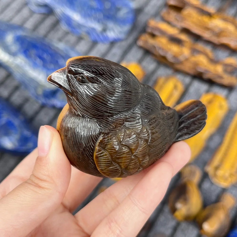 Natural Yellow Tiger Eye Stone Bird Carving Polished Reiki Healing Feng Shui Energy Room Decor Gift for Home Decor
