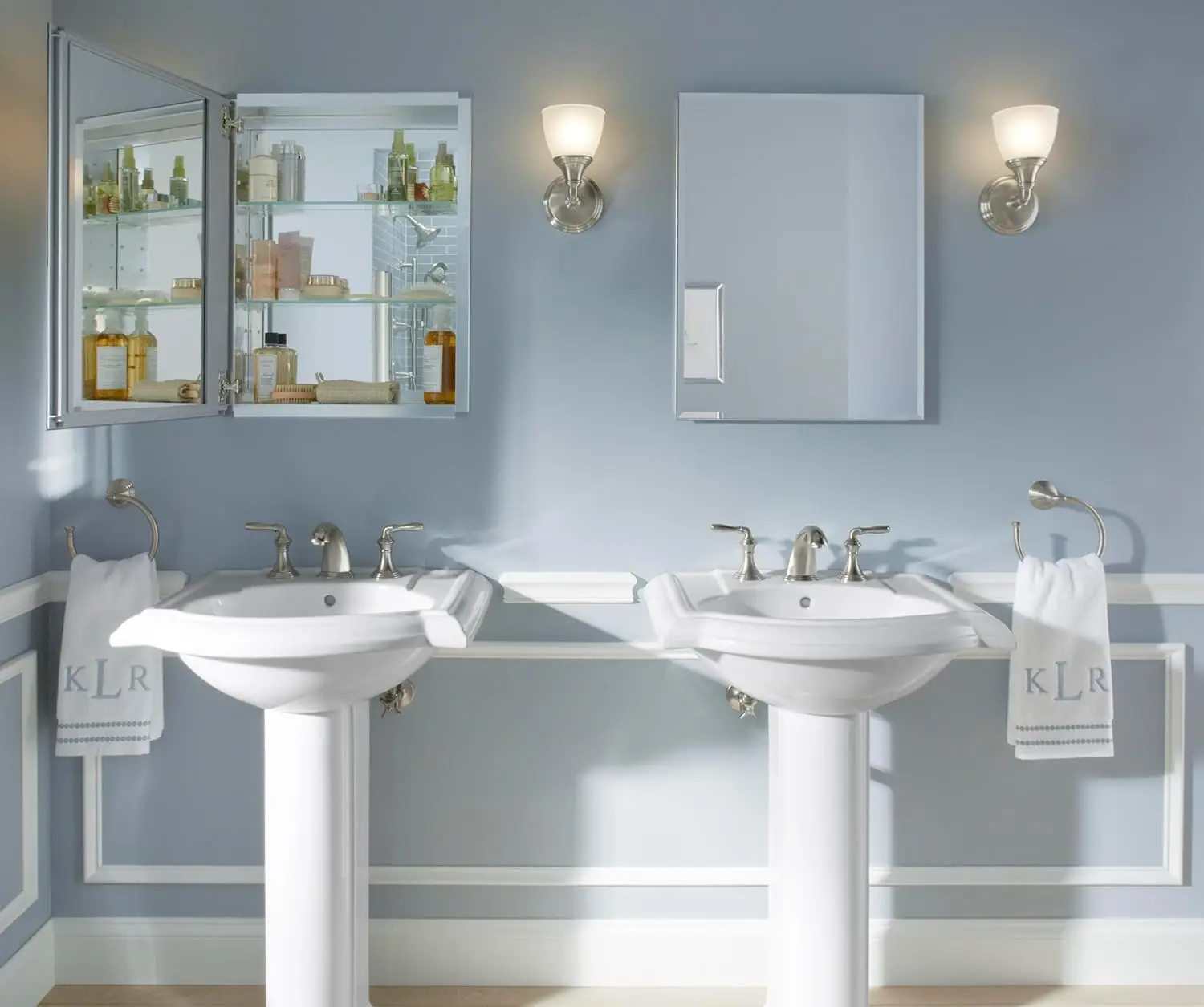 K-CB-CLC2026FS Beveled Medicine Cabinet with Mirror Door & Adjustable Shelves, Rectangular Beveled Edge Frame, 20" x 26"