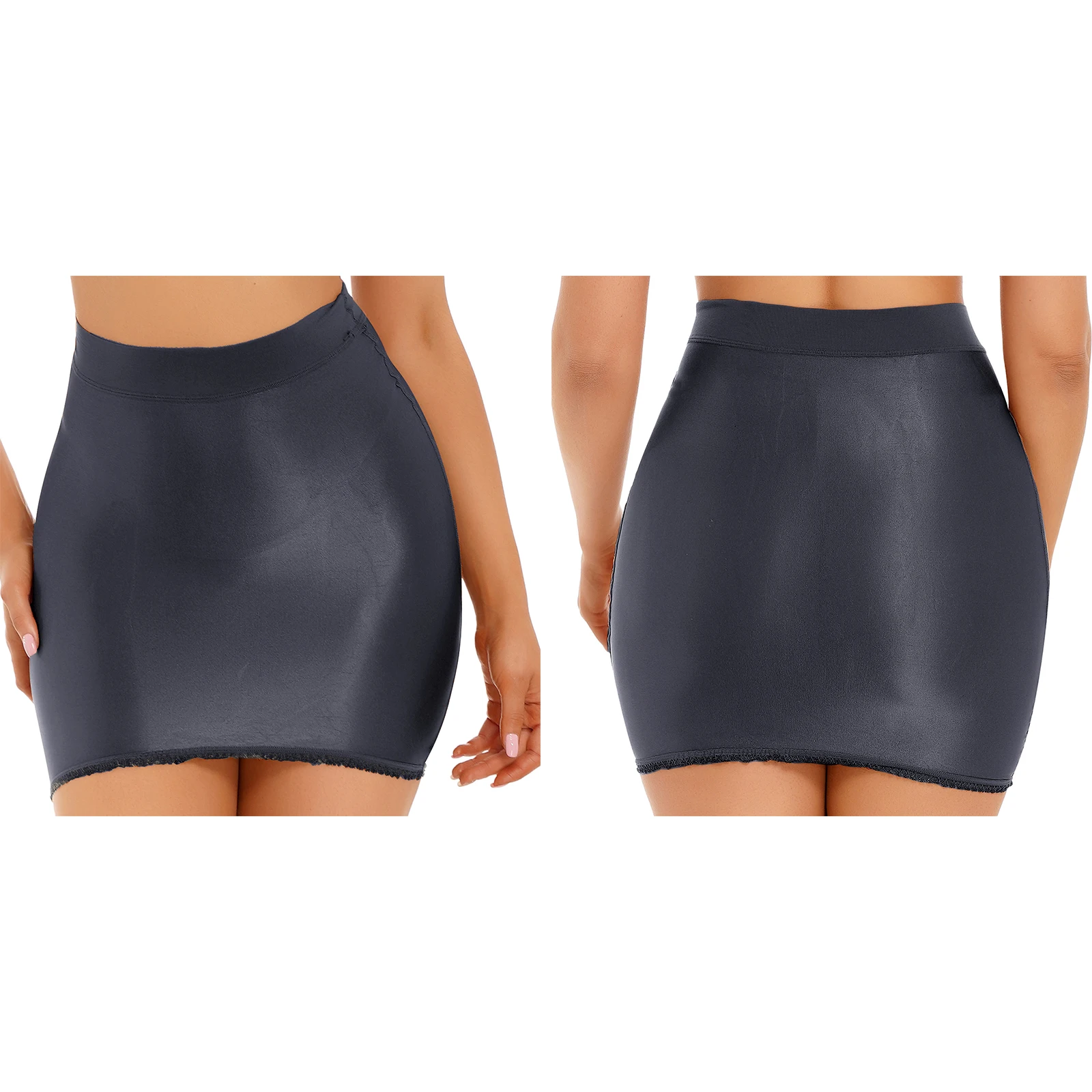 Sissy-Mini jupe crayon taille haute pour femmes, brillante, ronde, extensible, solide, tendance, pour wlwear