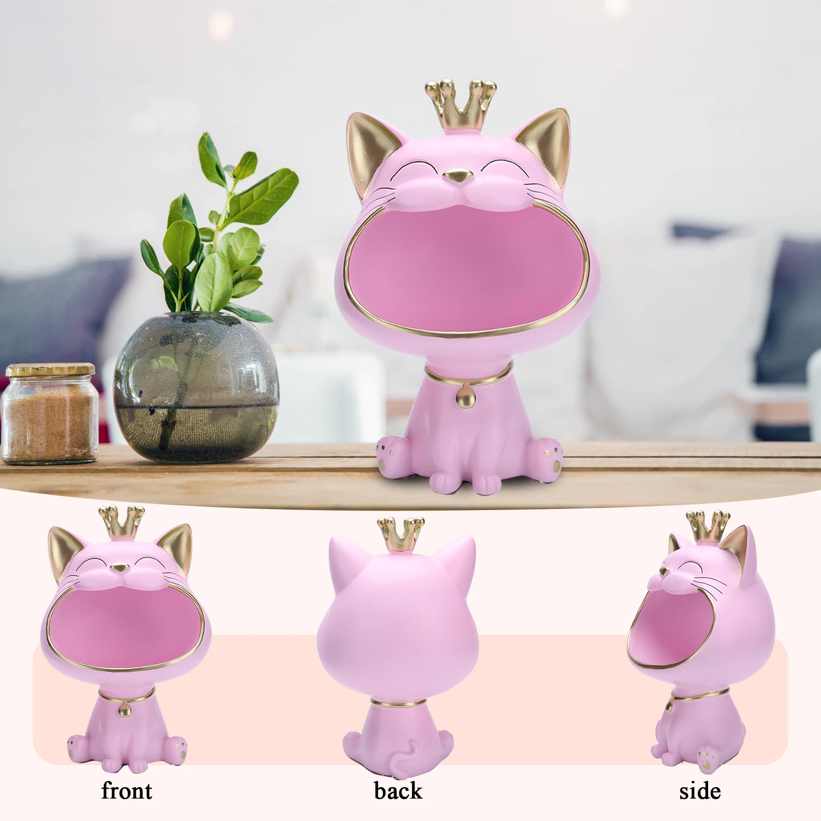 

Fortune Cat Key Holder Figurine Entrance Crafts Resin Table Sculpture Non-toxic Harmless Household Supplies for Home Living Room