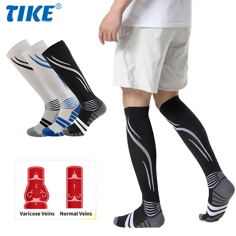 Calcetines de compresión alta para hombre y mujer, medias de soporte para correr, 20-30 MmHg, 1 par